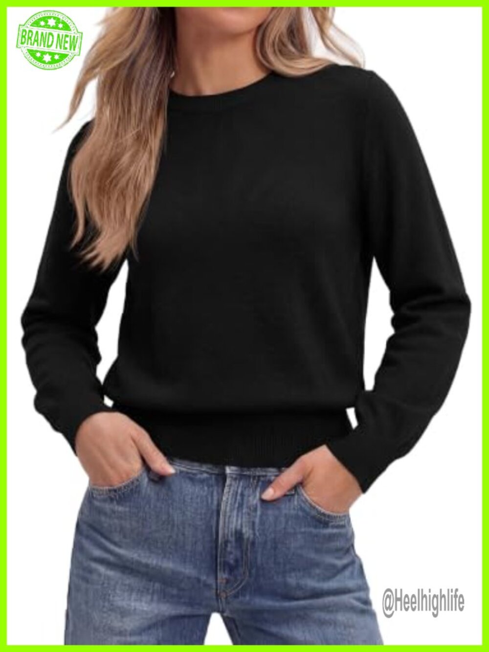 Women's Long Sleeve Crew Neck Cropped Sweater Pullover